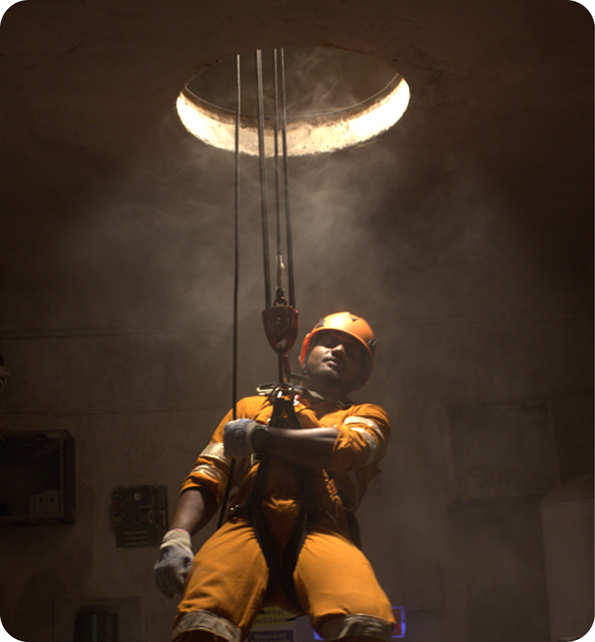 Confined space rescue - rescuer in confined environment