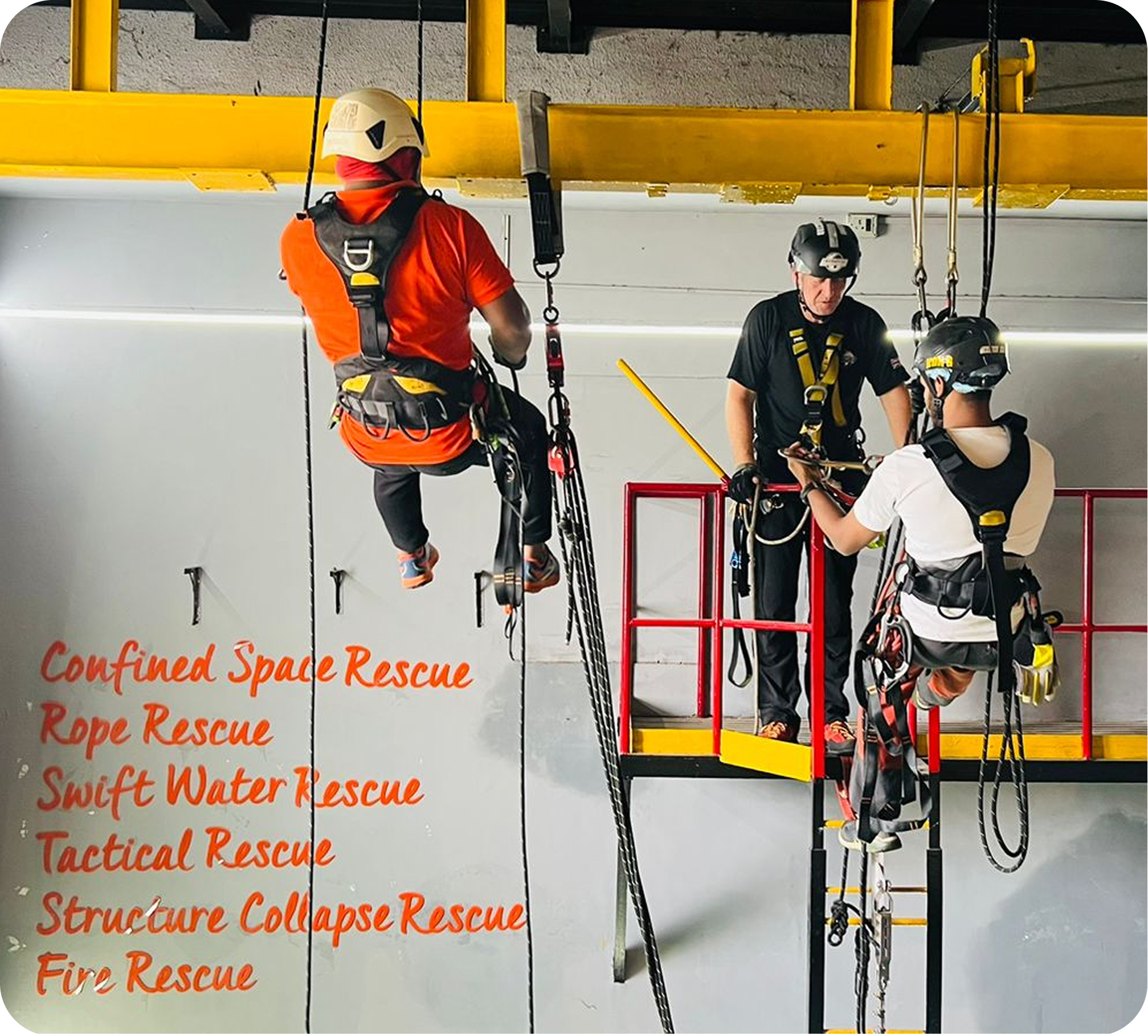 ITRA training - rescue team in gear with ropes and scaffolding
