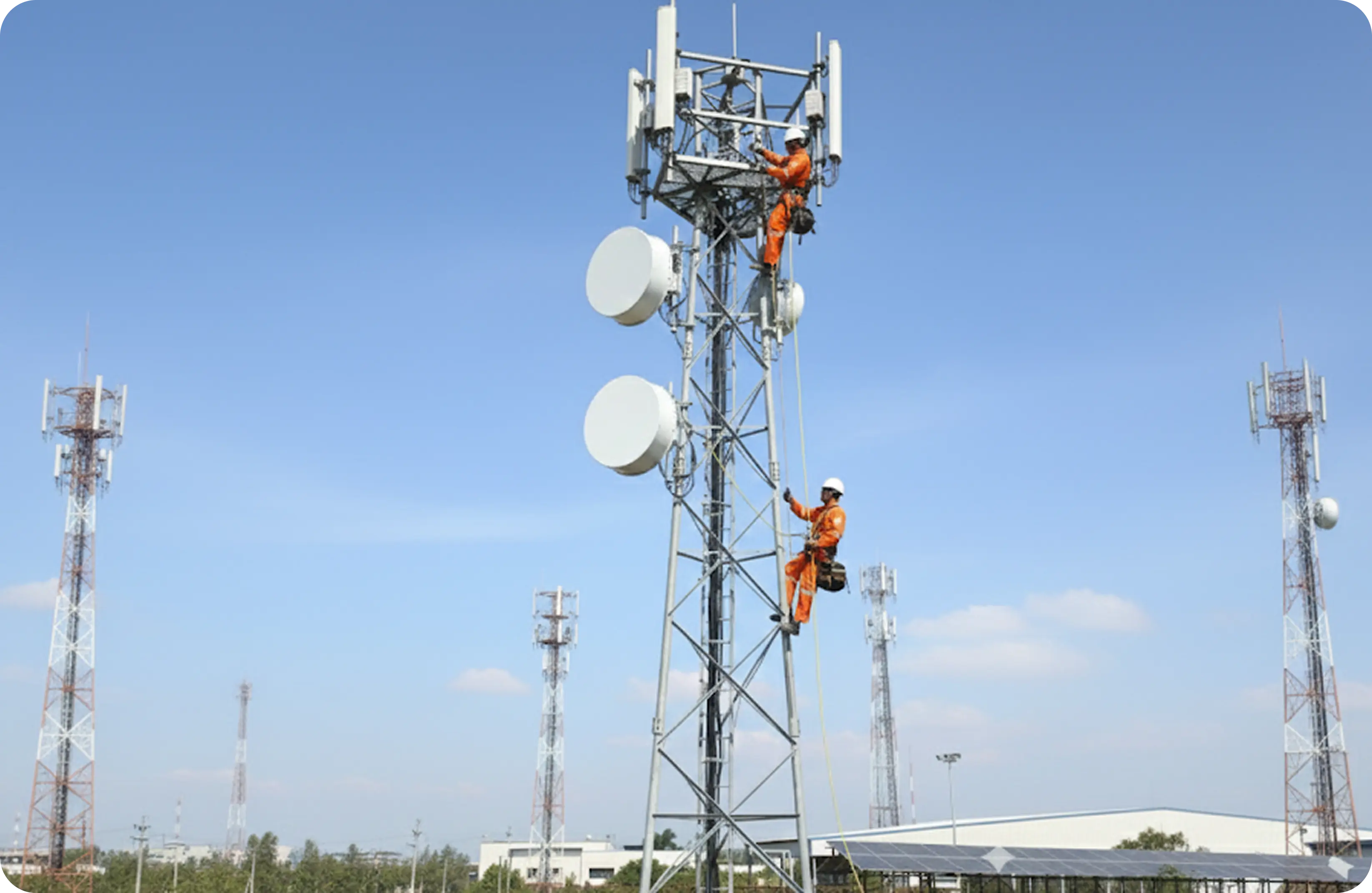 Worker on tower with vertical lifeline